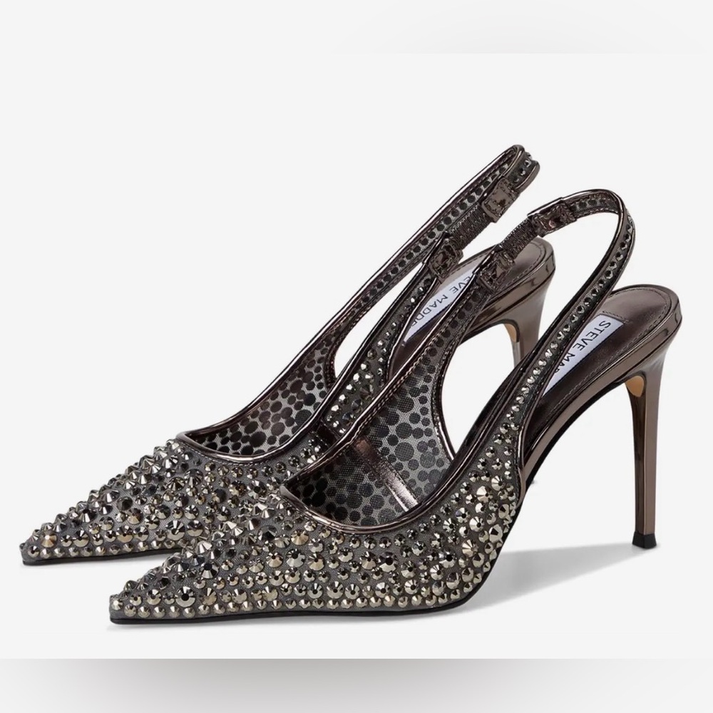 REYES Steve Madden Gunmetal Crystal Embellished Slingback Pumps